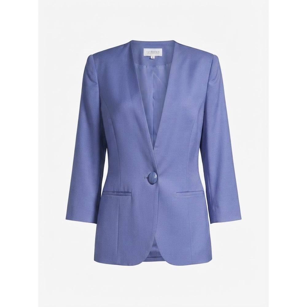 Nordstrom Blazer Womens 4 Blue Collarless Button Minimalist Corporate Style